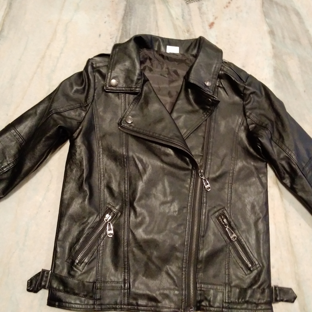 Kids Vegan Leather Motorcycle Jacket Black